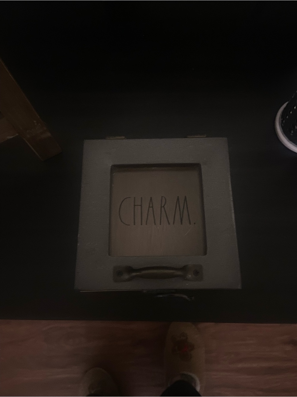Rae Dunn Black Wooden Box with 'CHARM.' Lid